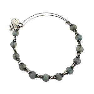 Alex and Ani Matte Quartz Bead Gray Silver Tone Fashion Bangle 7" Bracelet
